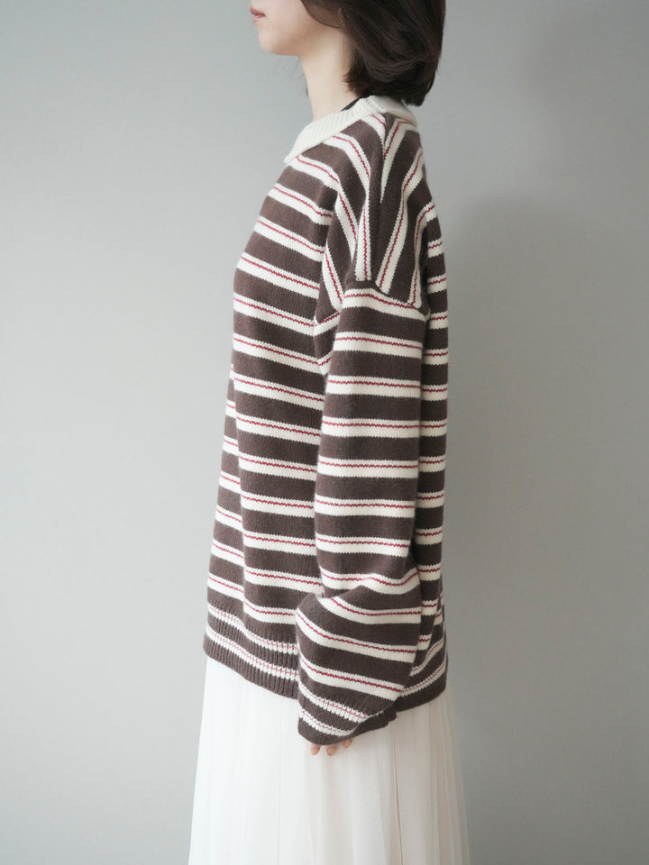 [予約]モックネックボーダーニットプルオーバー/brown