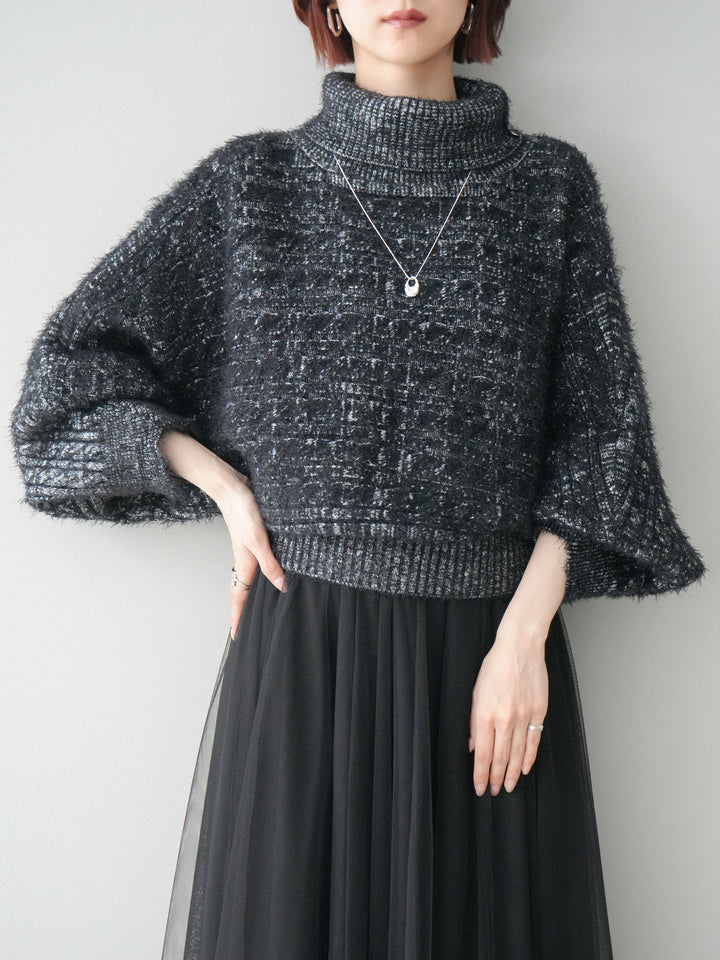 [予約]オフタートルケーブル編みニットプルオーバー/black