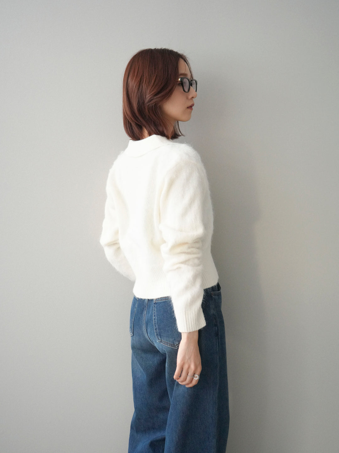 [SET]モヘア衿付きボタンプルオーバー+裏起毛裾フリンジワイドデニムパンツ(2set)