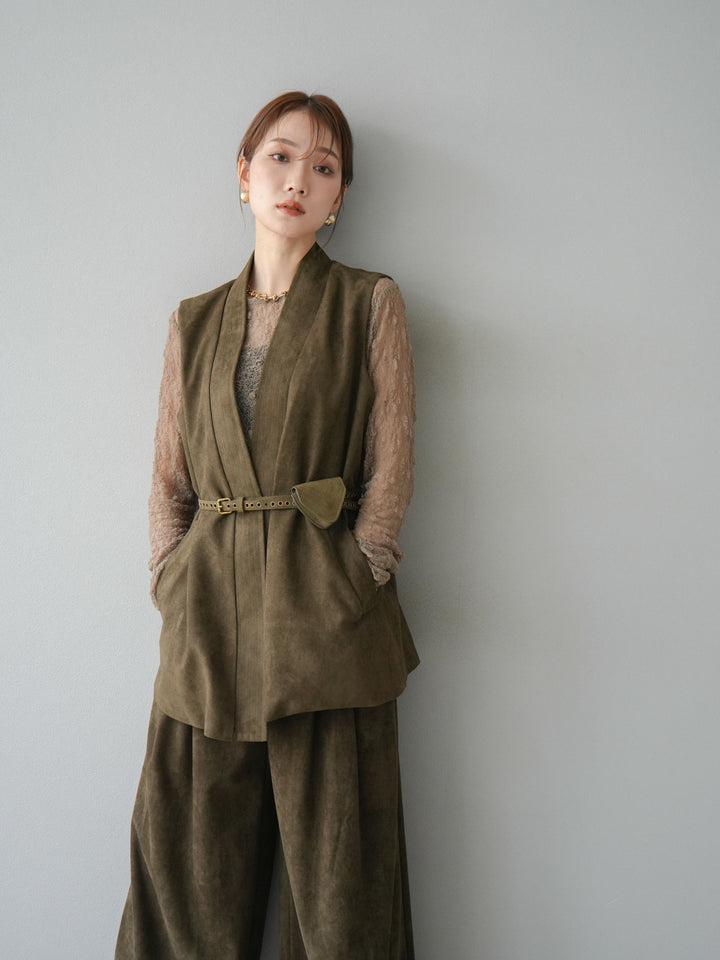 [SET]ポーチベルト付スウェードジレ×パンツSET UP(2set)