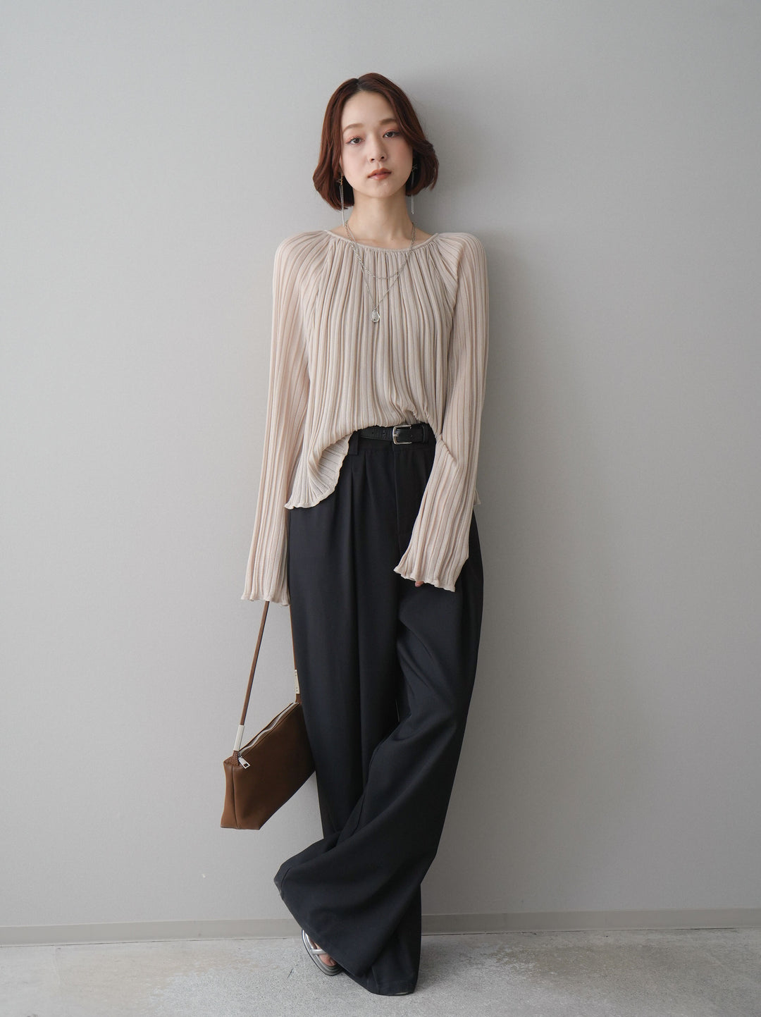 [予約]ベルト付キーホルダーモチーフワイドパンツ/black