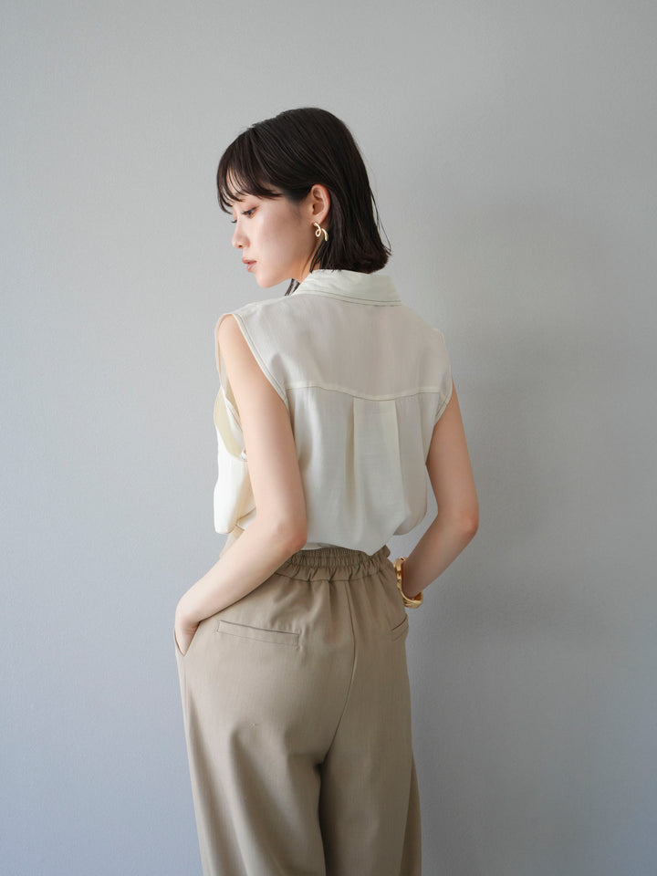 [予約]ステッチシアーレイヤードデザインブラウス/アイボリー