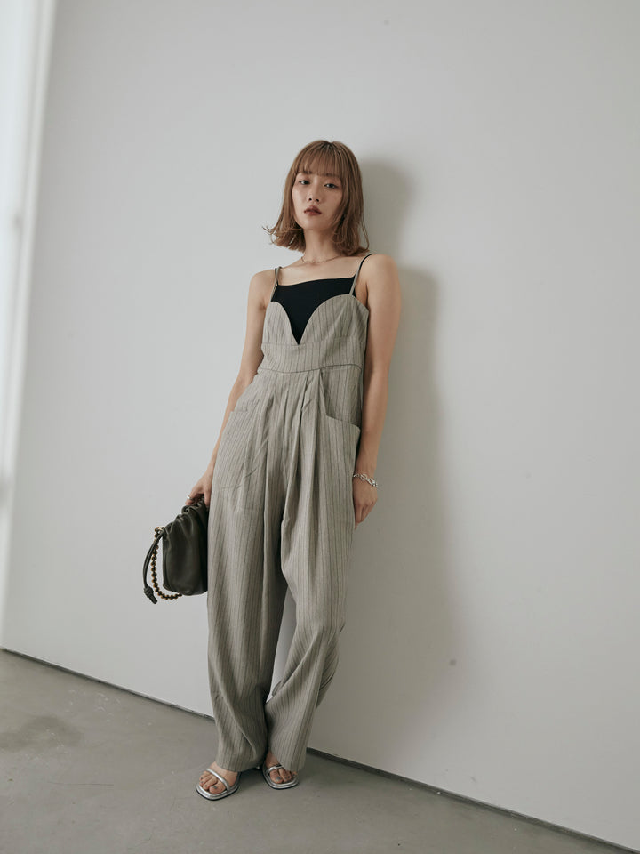 【預購】人字紋條紋工裝褲/米白色