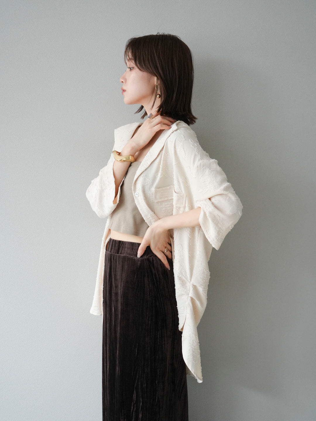 [予約]ジャガードハーフスリーブシャツ/アイボリー