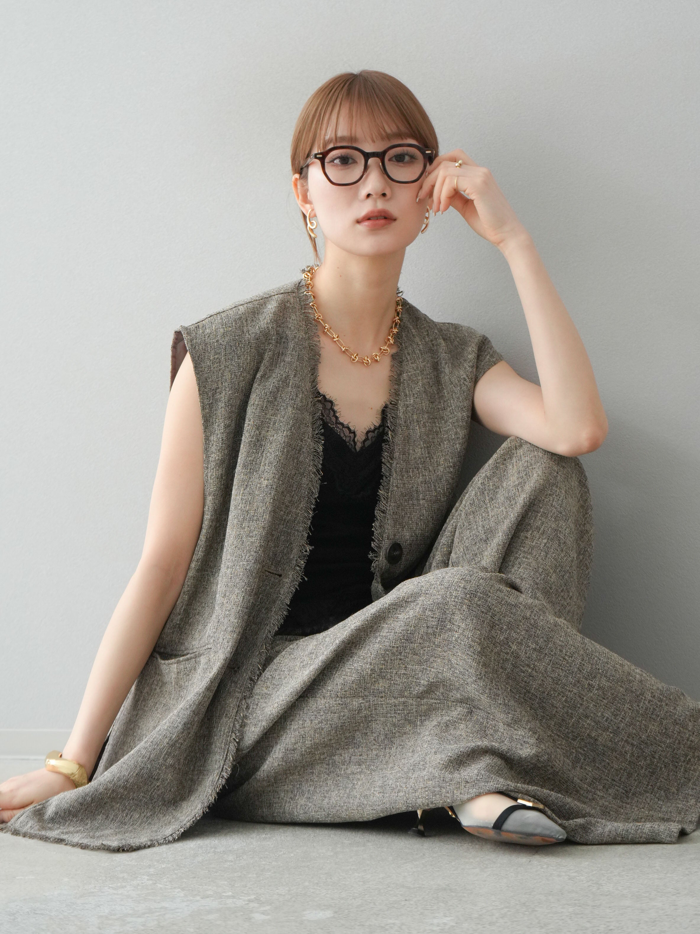 予約]サマーツイードフリンジジレ/ブラウン – Lumier