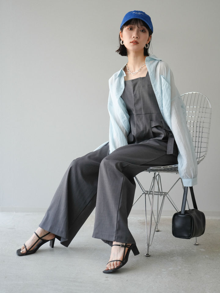 【預購】皮帶設計工裝褲/灰色