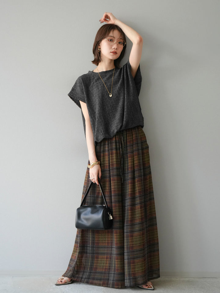 【預購】抽繩下擺提花套頭衫/炭灰色