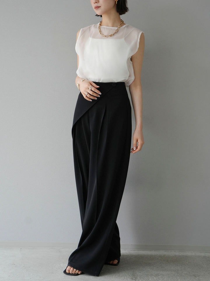 [SET] Organza sleeveless top + wrap wide pants (2set)