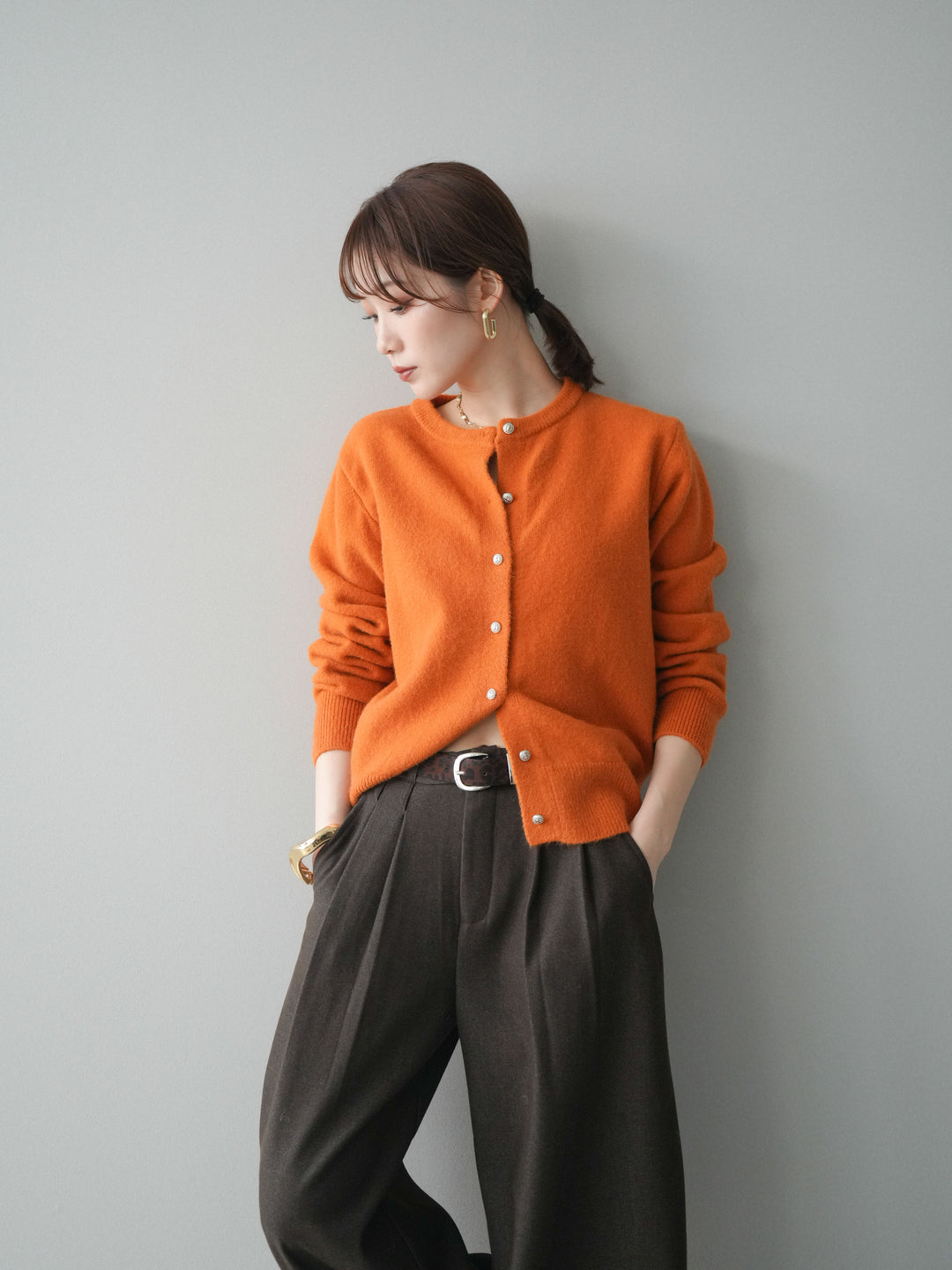 [予約]アンティークボタンニットカーディガン/orange