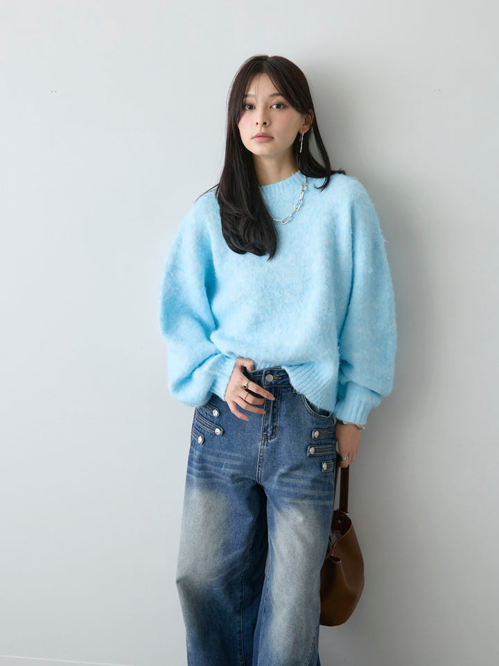 [SET]ソフトシャギーニットプルオーバー+ナポレオンカーブデニム(2set)