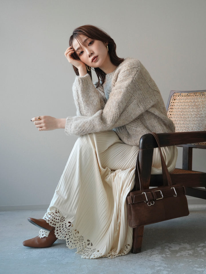 [予約]ワイドケーブルミックスニットプルオーバー/ivory