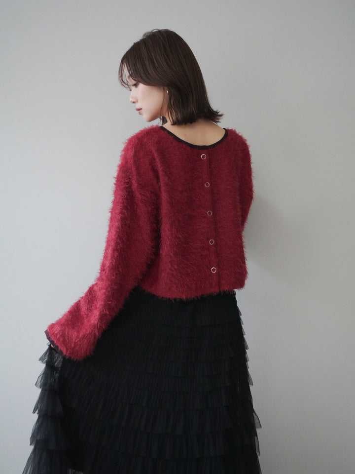 [予約]バイカラー2WAYシャギーニットカーディガン/red