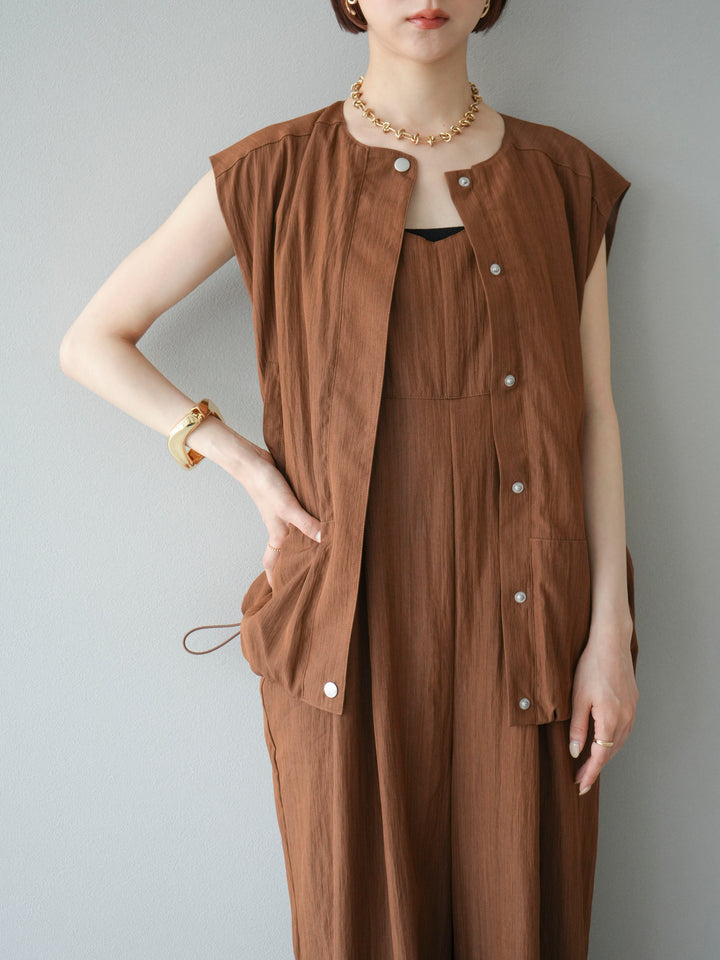 [SET]リネンライクビスチェデザインサロペット+リネンライクドロストバルーンブルゾン(2set)