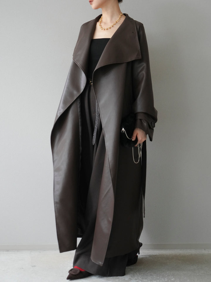 [予約]BIGカラーレザーロングコート/ブラウン