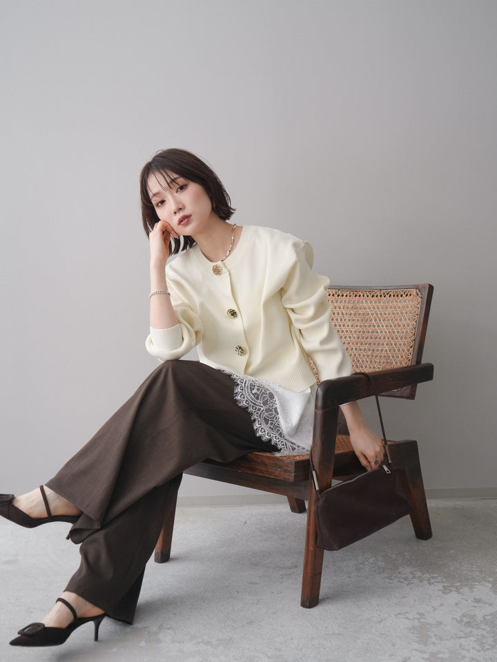 [SET]メタルボタンクルーネックニットカーディガン+選べるアクセセット(2set)