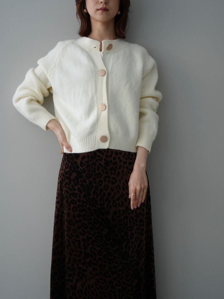 [SET]BIGボタンニットカーディガン+レオパードベロアナロースカート(2set)