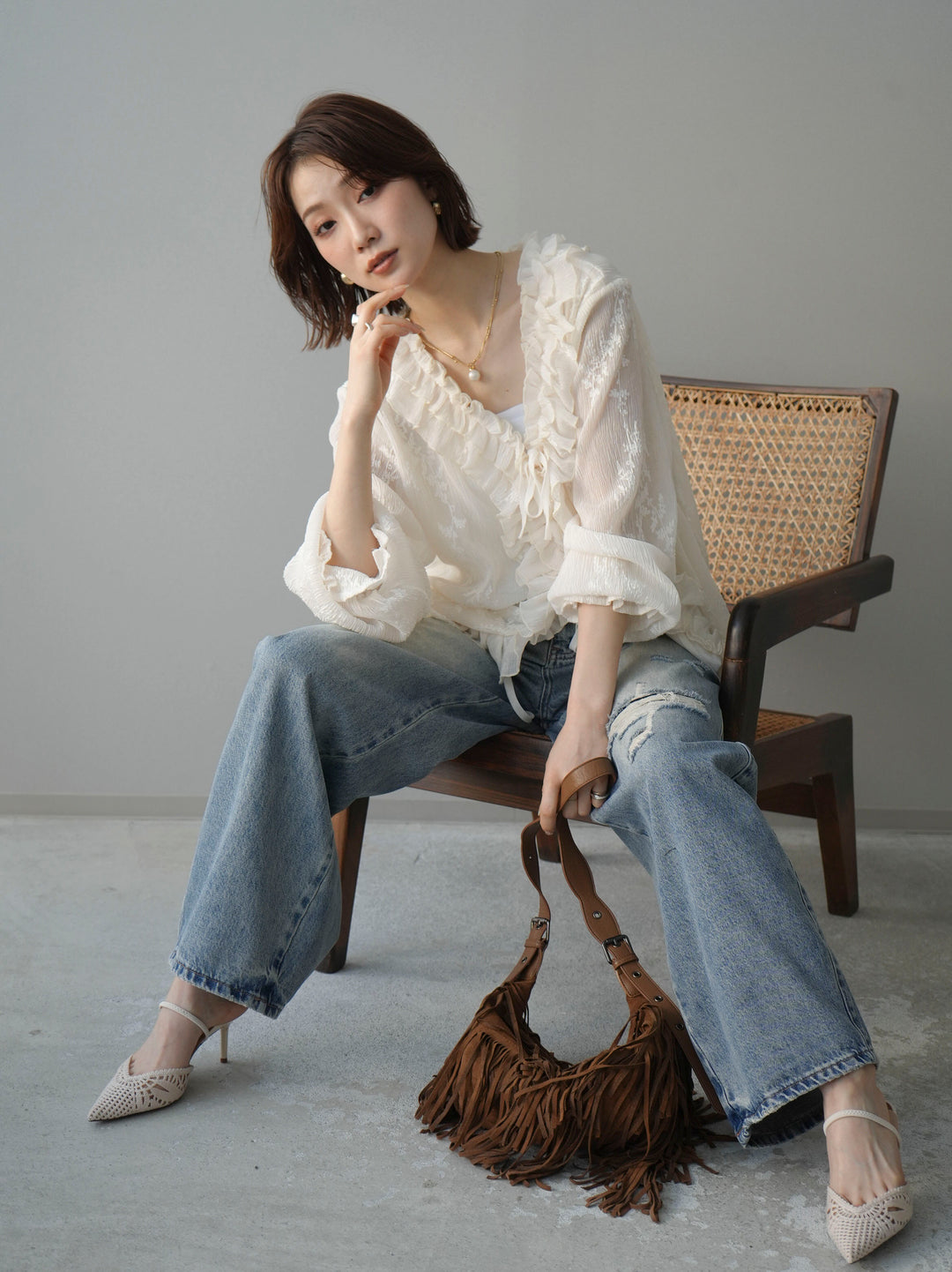 [予約]楊柳ラッフルフリルカーディガン/ivory