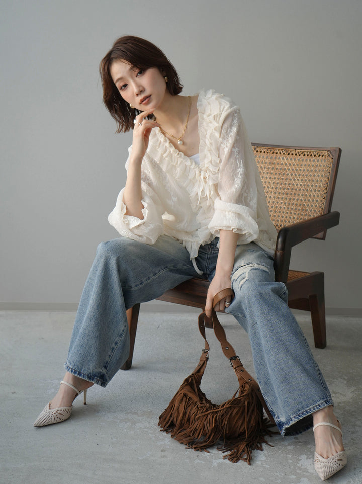 [予約]楊柳ラッフルフリルカーディガン/ivory