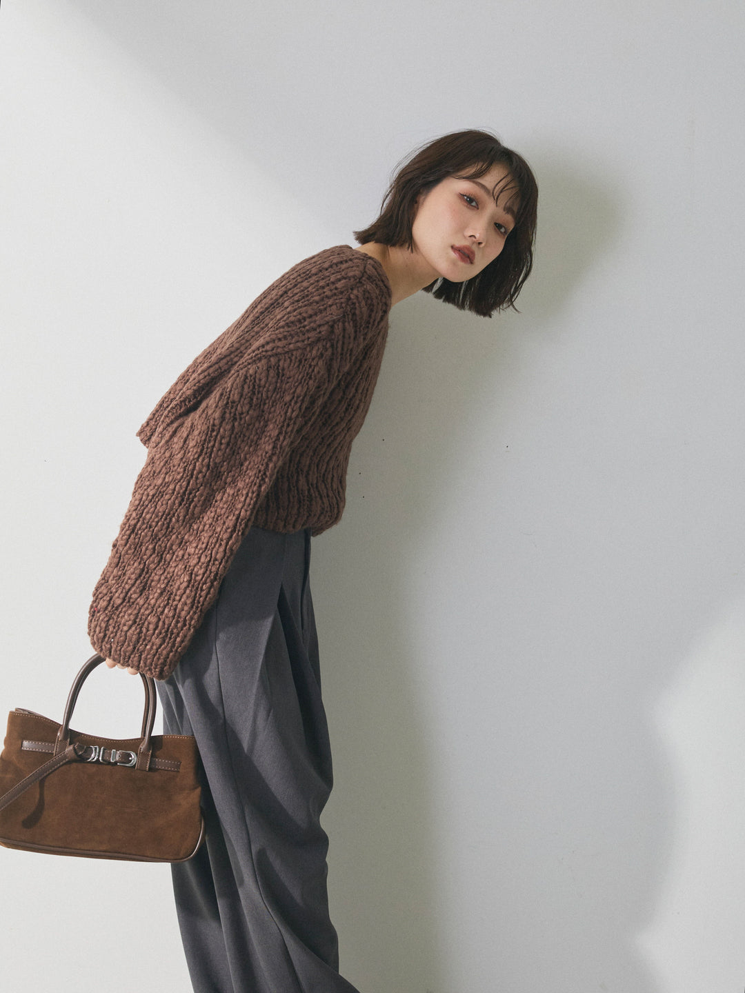 [予約]クロップドチャンキースラブニットプルオーバー/brown