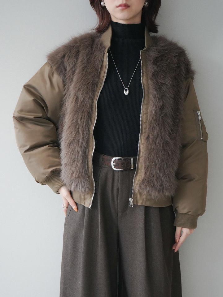 [SET]ファードッキングMA-1+アニマル柄ベルト付きウールタッチワイドパンツ(2set)