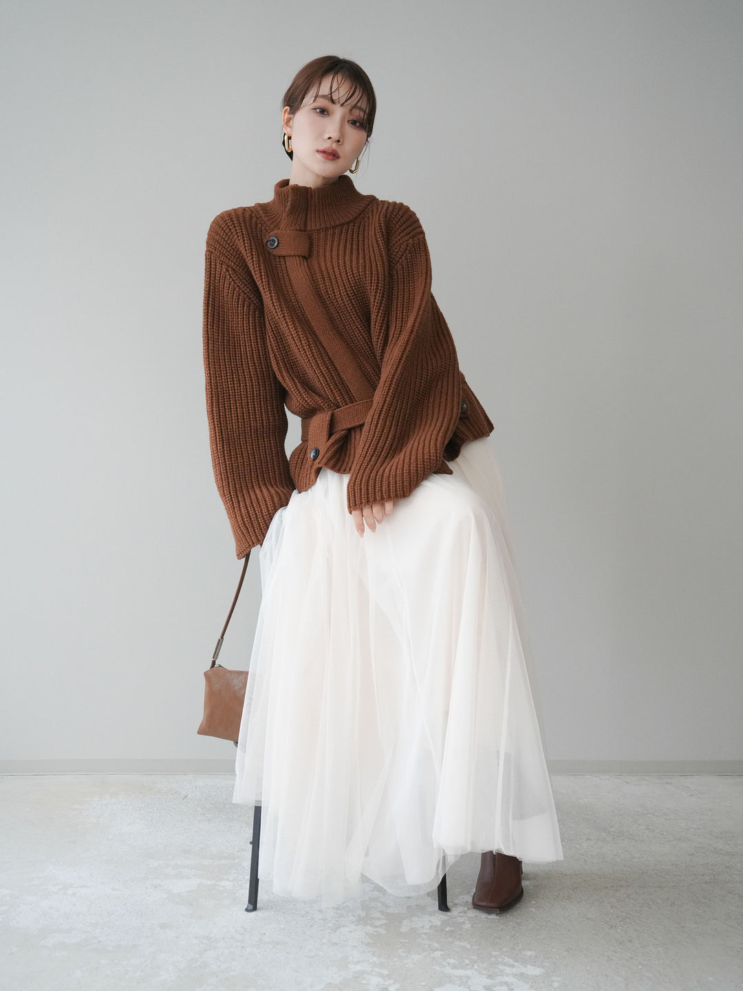 [SET]畦編みボトルネックZIPニットカーディガン+畦編みボトルネックZIPニットカーディガン(2set)