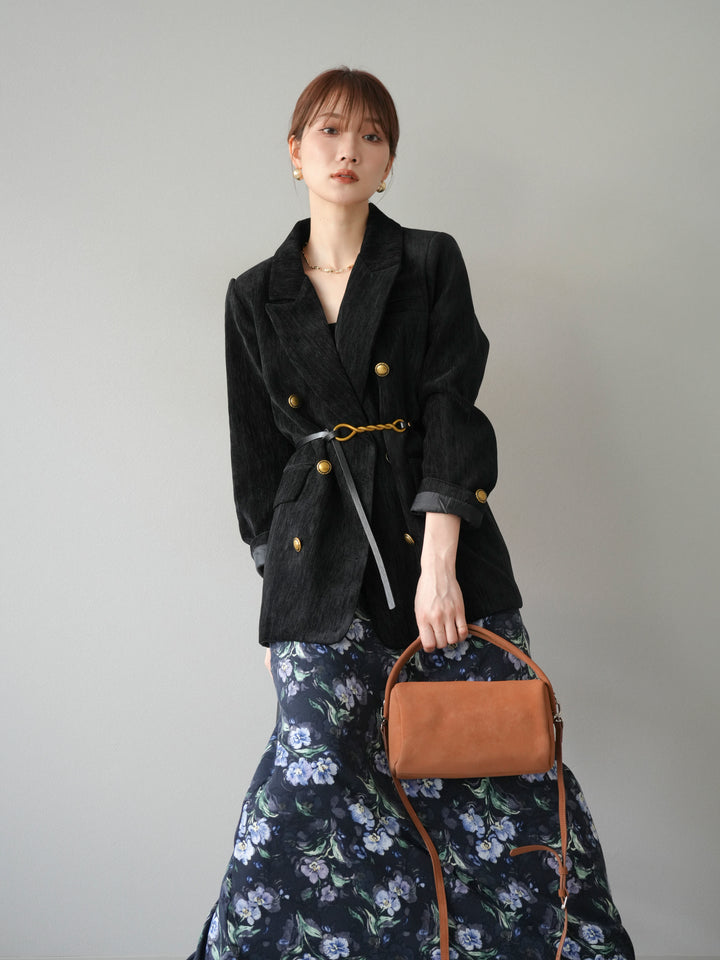 [予約]ベロアダブルジャケット/ブラック