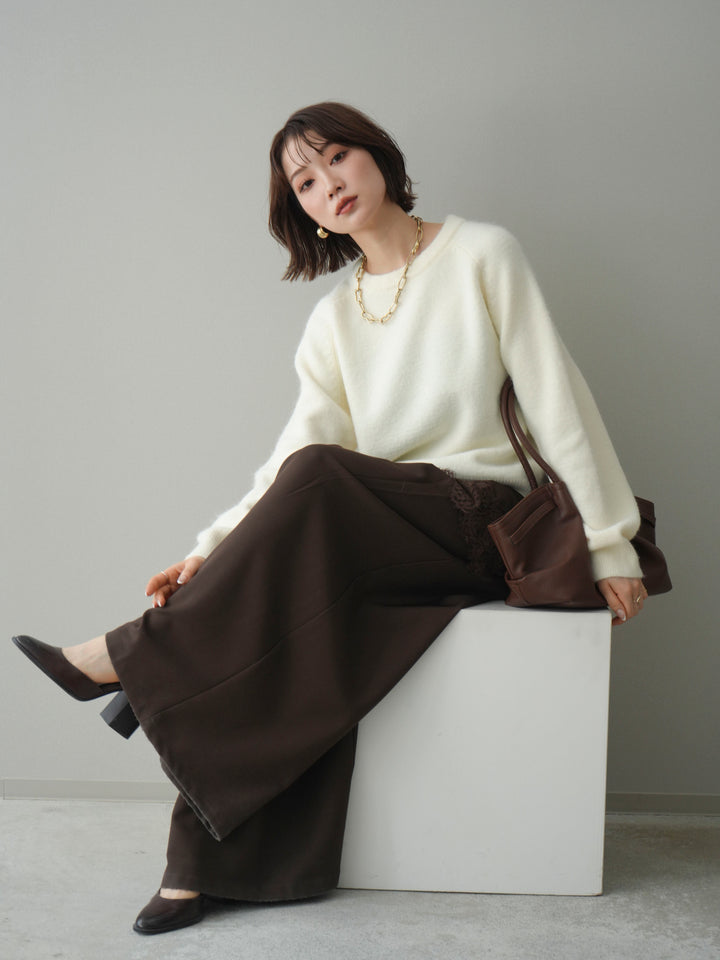 [予約]クルーネックモチモチニットプルオーバー/white