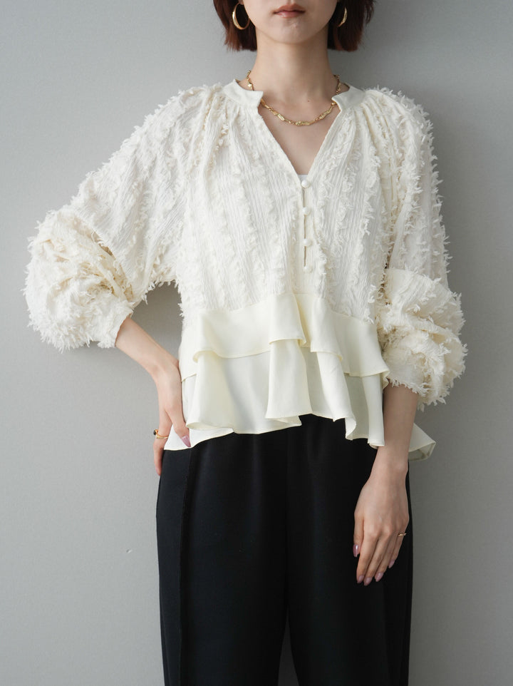 [SET]ジャガードぺプラムフリルブラウス+2WAYデザインスウェットパンツ(2set)