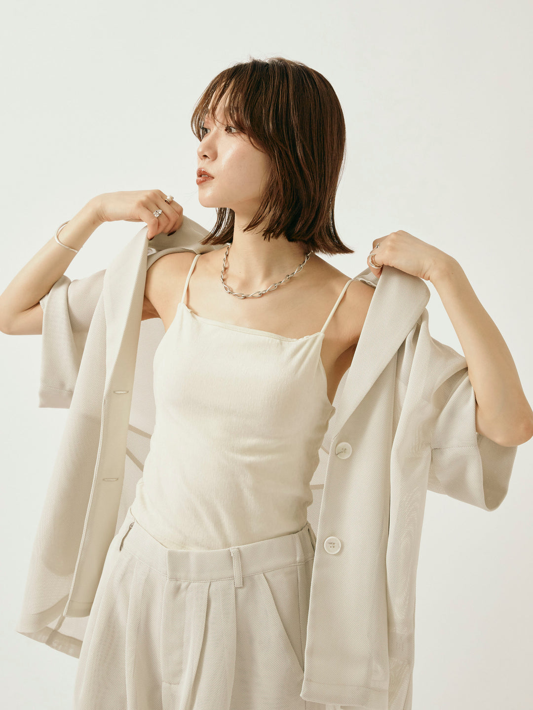 【Allure】[SET]メッシュハーフテーラードジャケット+メッシュハーフテーラードジャケット(2set)