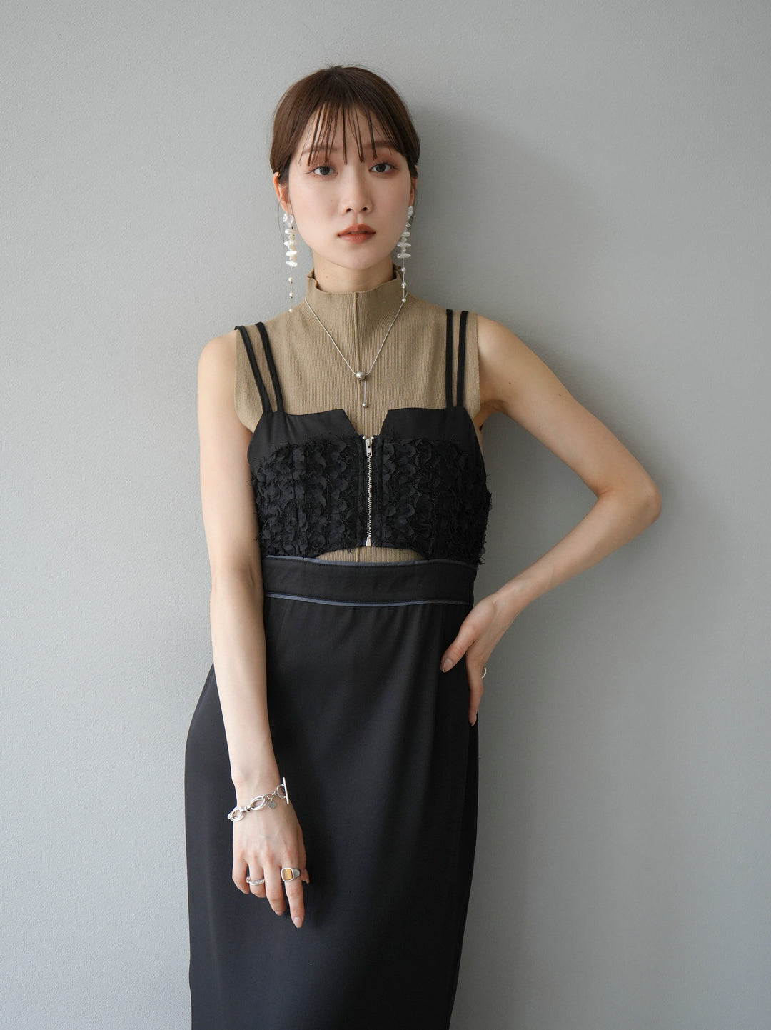 [Pre-order] Jacquard bustier design dress/Black