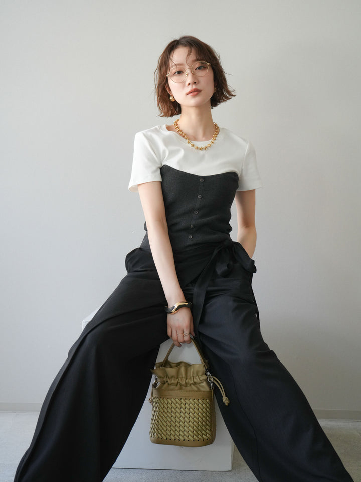 【套裝】抹胸式T卹+裹身式寬褲（兩件套）