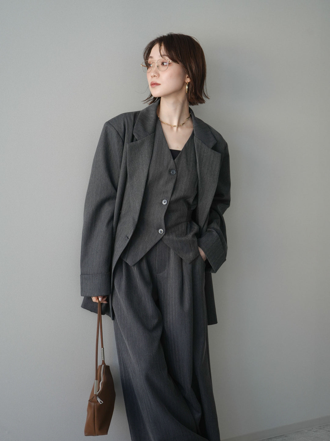 [予約]ダブルボタンヘリンボーンジャケット/black