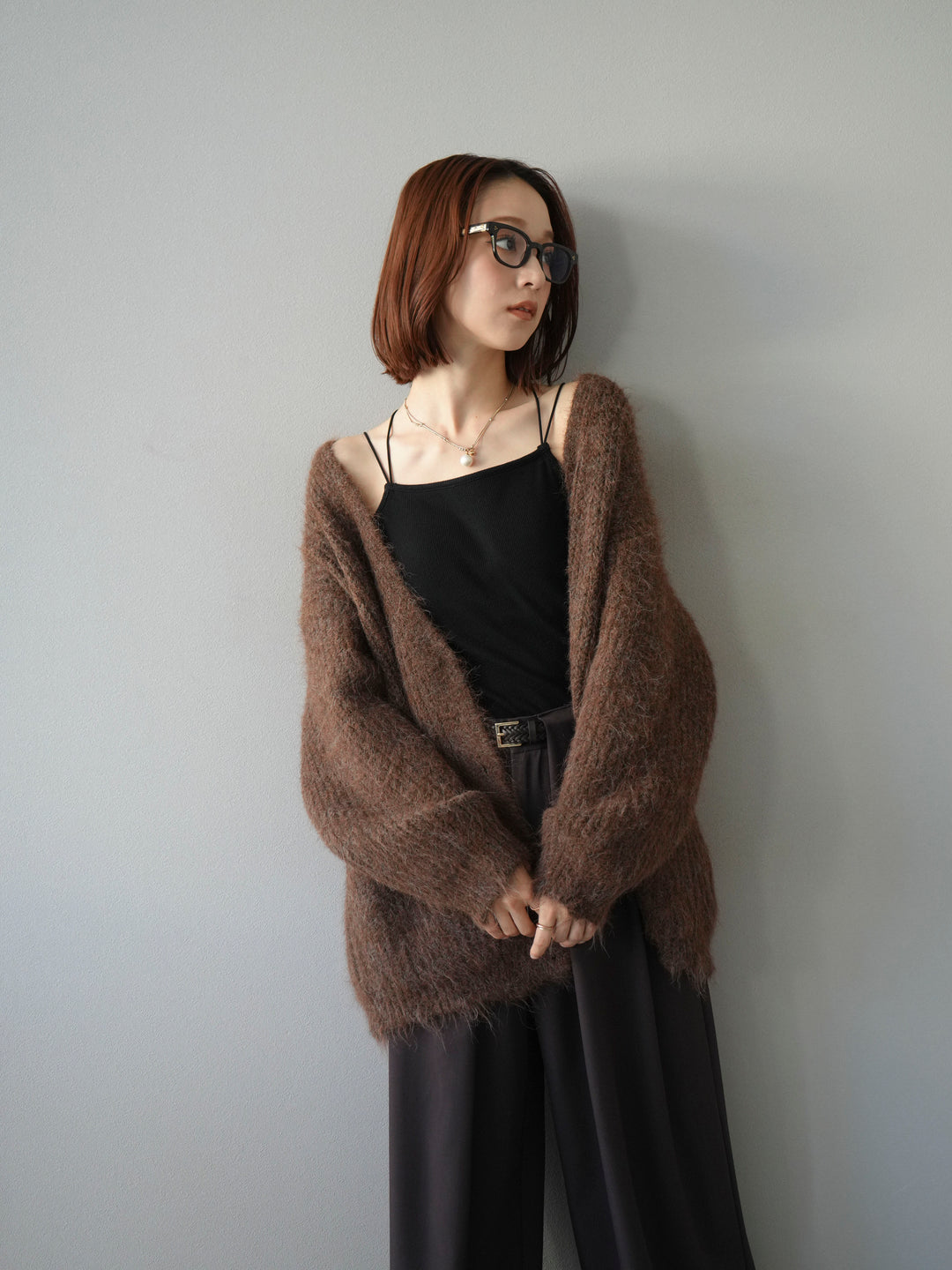 [予約]ウール混オーバーニットカーディガン/ブラウン