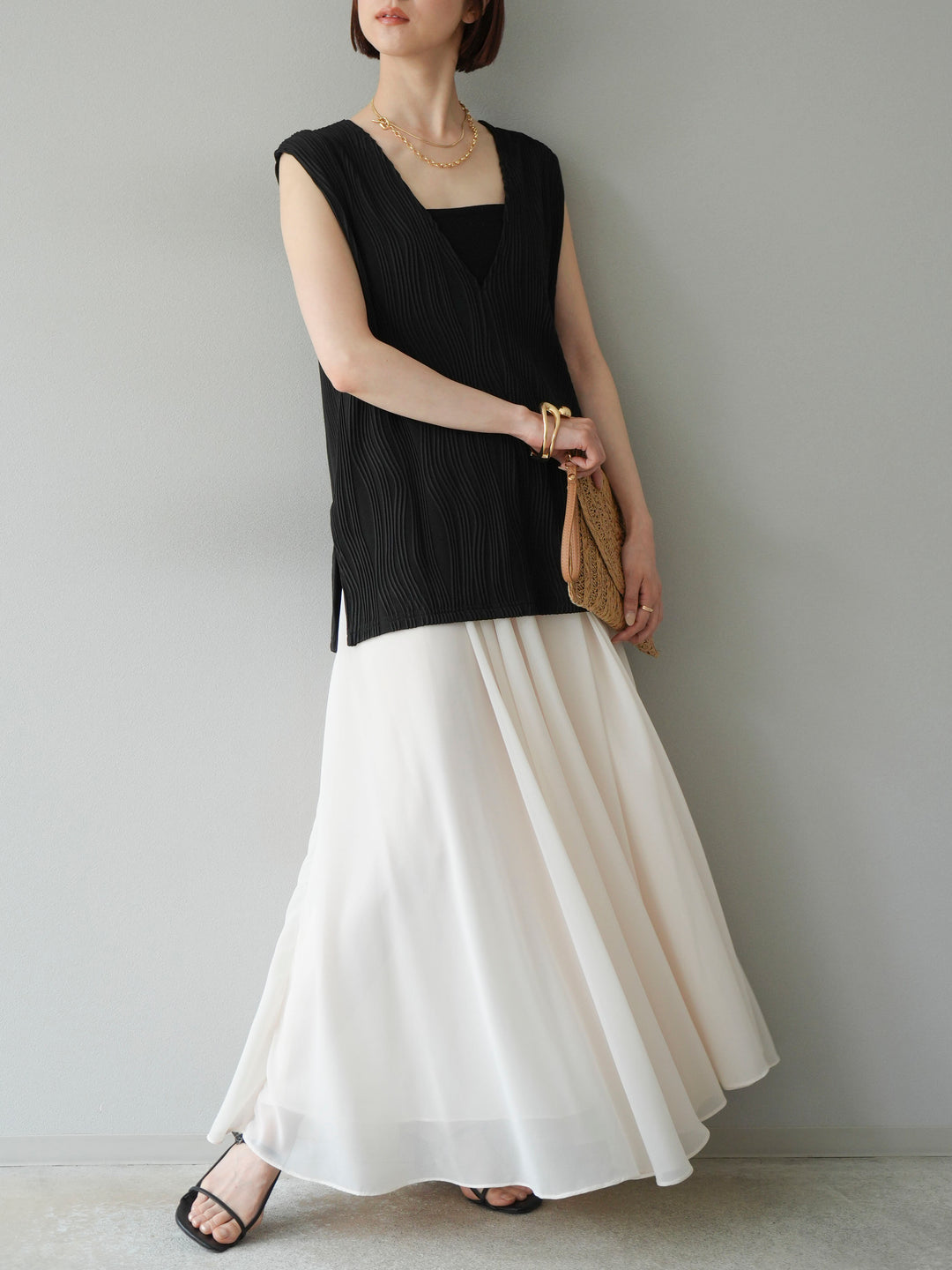[予約]シフォンフレアスカート/アイボリー