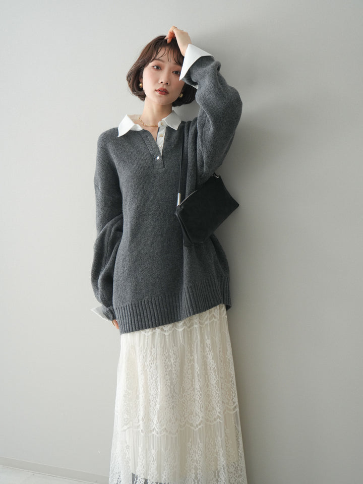 [予約]シャツドッキングオーバーニットプルオーバー/charcoaloff
