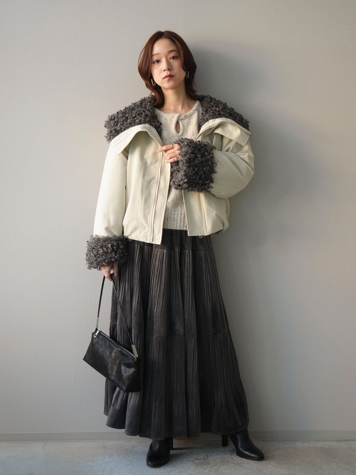 [SET]プードルファーダウンジャケット+ベロアティアードワッシャースカート(2set)