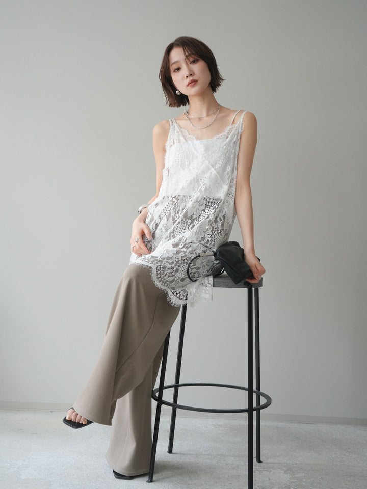 [SET]総レースチュニックキャミソール+ベルト付キーホルダーモチーフワイドパンツ(2set)