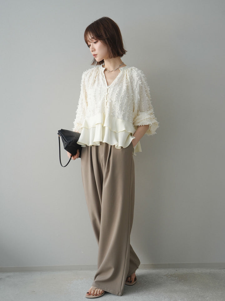 [予約]ベルト付キーホルダーモチーフワイドパンツ/mocha