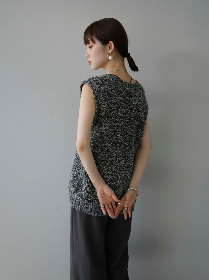 [預訂] 毛圈針織背心/黑