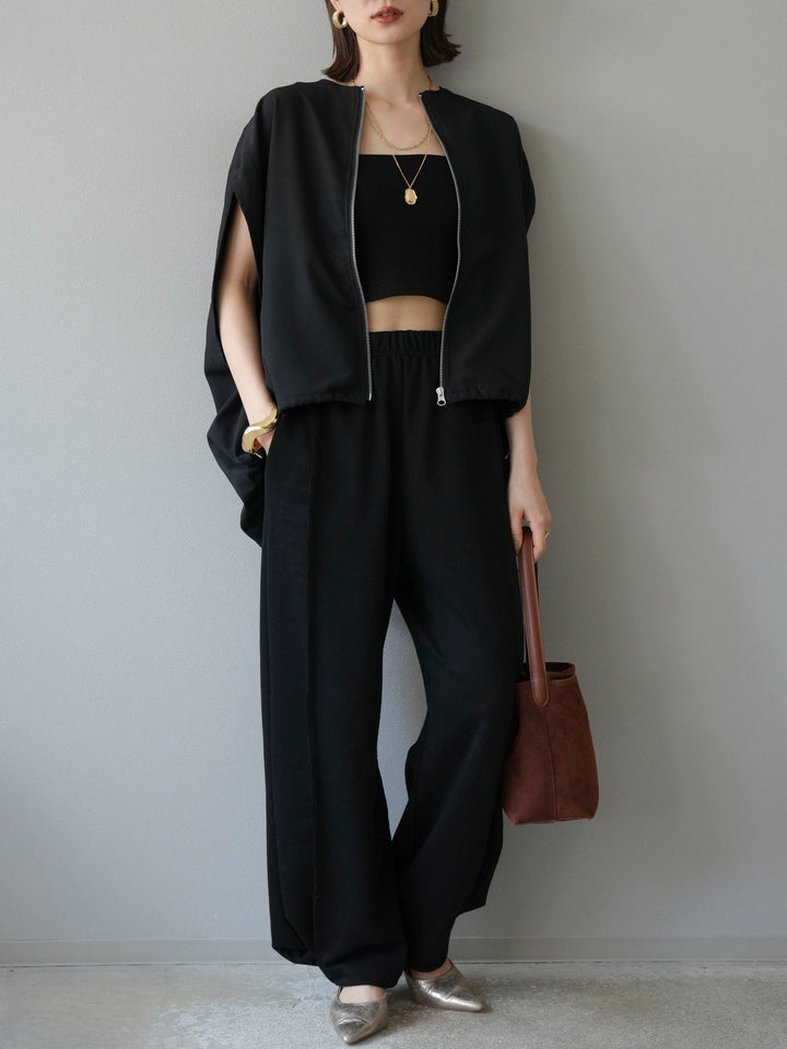 [予約]スリーブレスドロストZIPブルゾン/ブラック