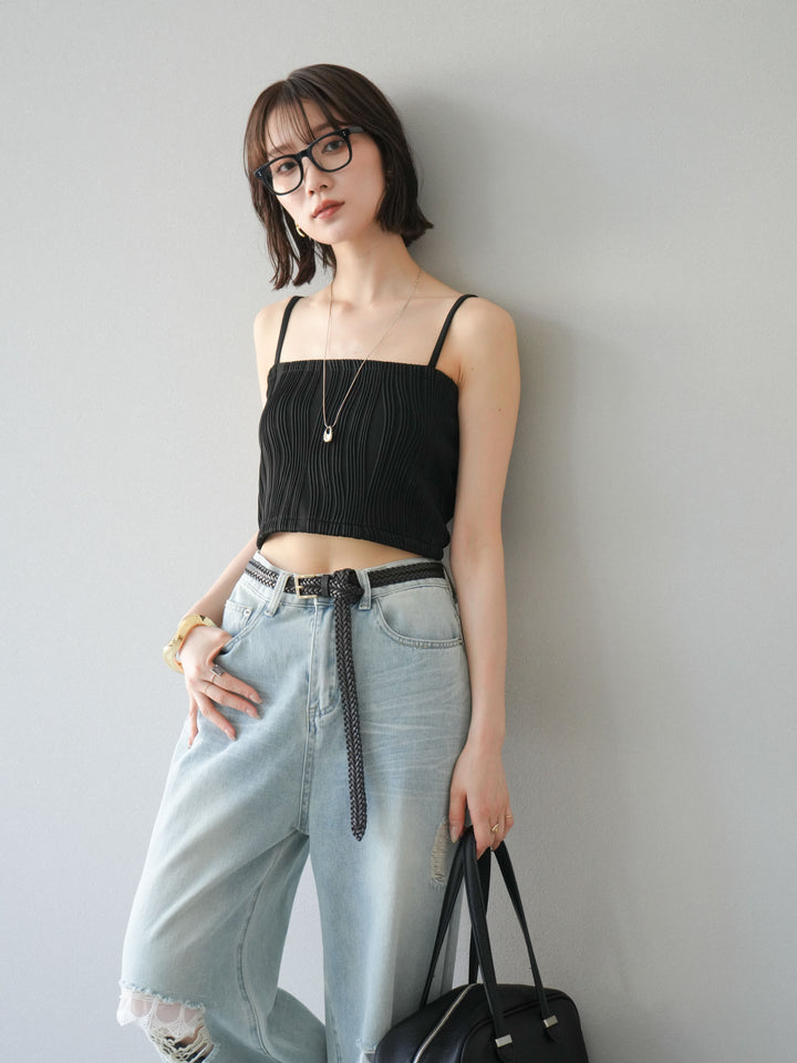 [SET]ウェーブパイピングカップ付ベアキャミソール+ウェーブパイピングカップ付ベアキャミソール(2set)