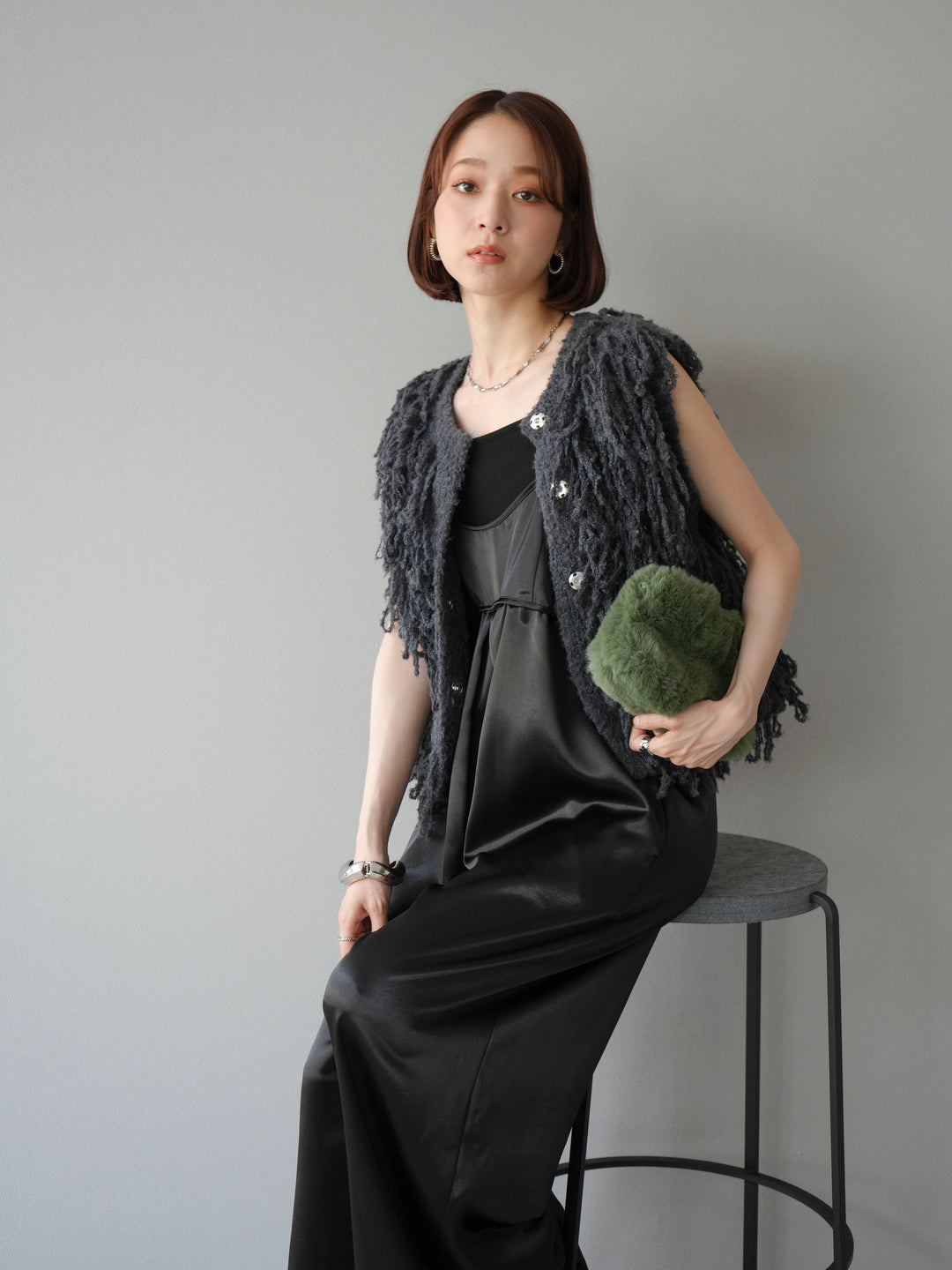 [予約]サテンビスチェオールインワン/ブラック