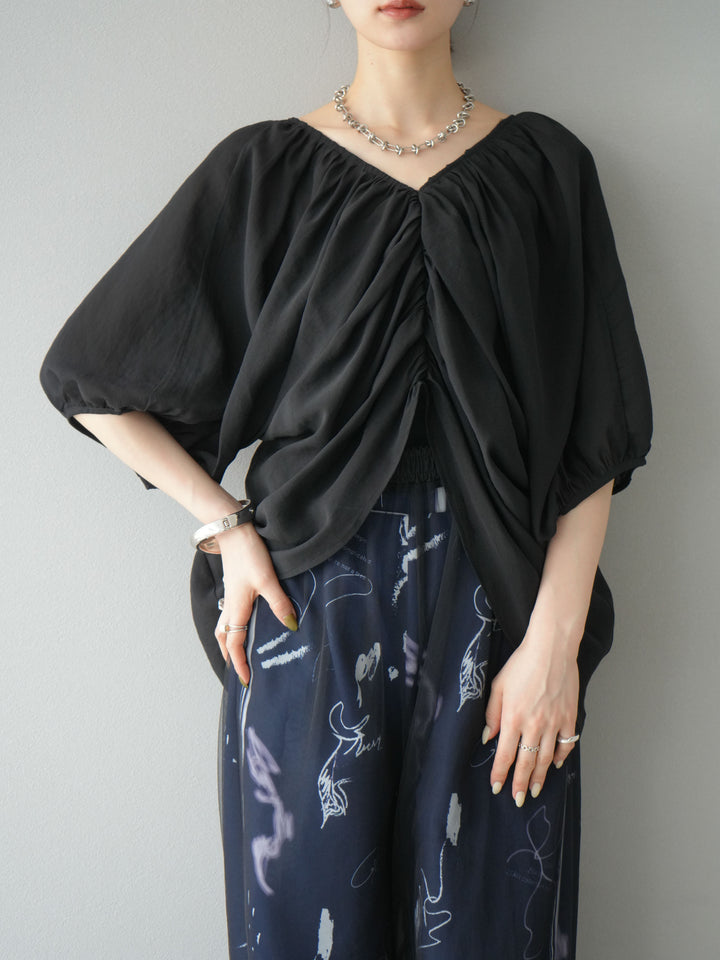 [予約]ボリュームスリーブシアータックブラウス/ブラック