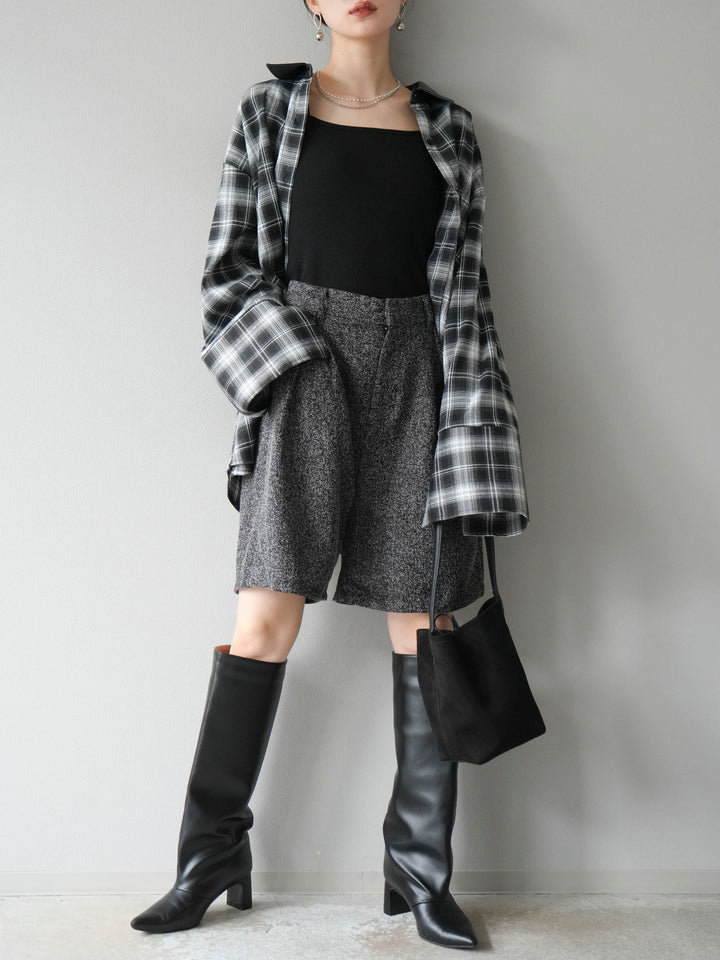 [予約]レザー襟オンブレチェックオーバーシャツ /ブルー