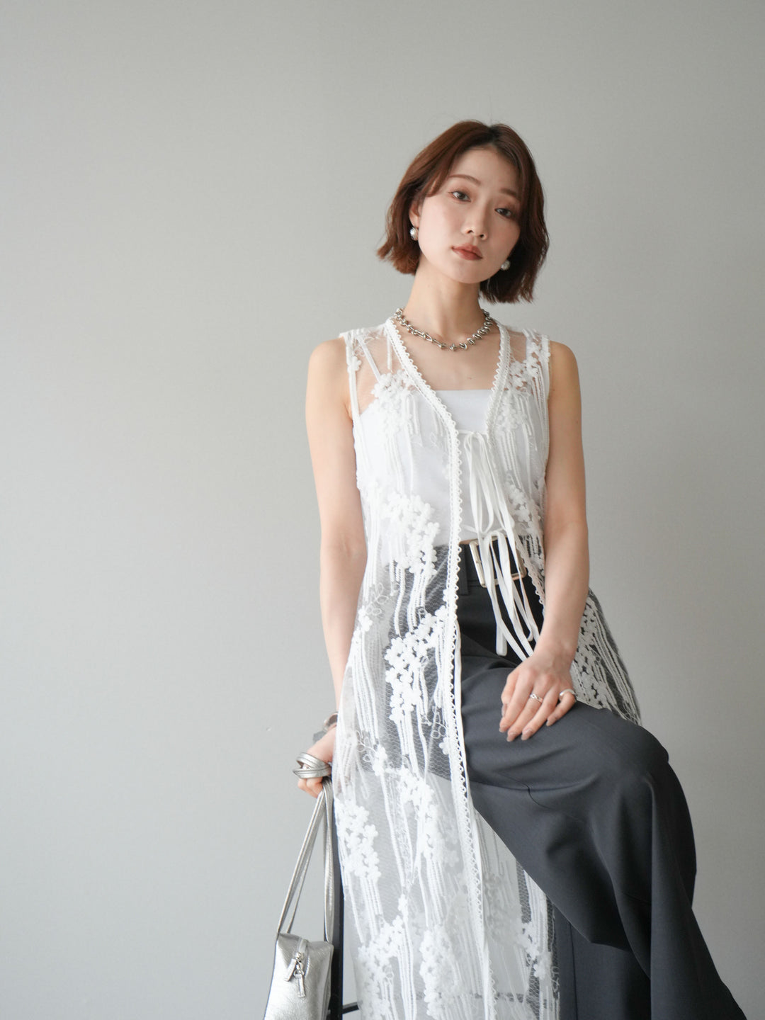 【預購】設計師蕾絲長裙配馬甲 / 白色