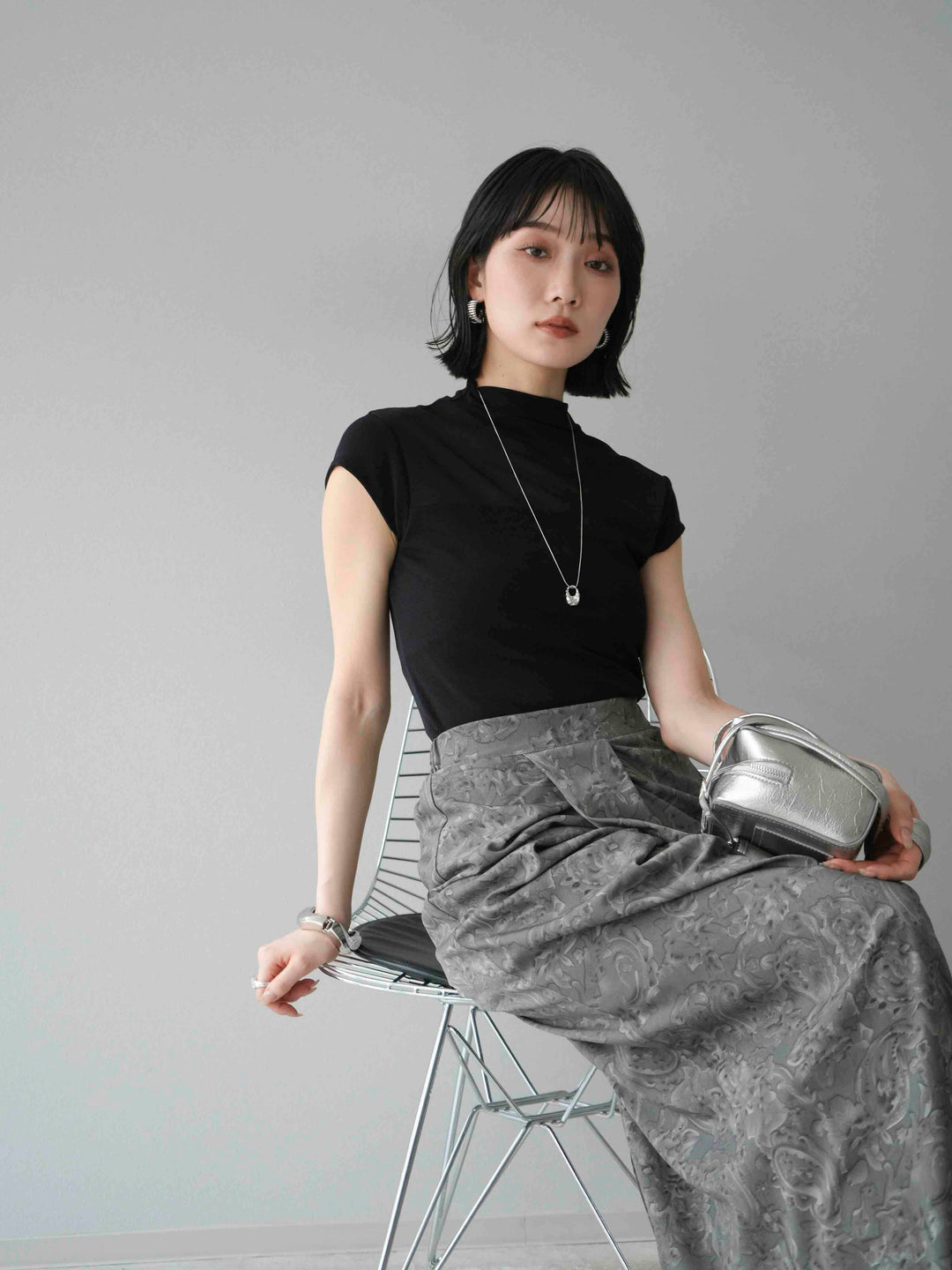 [予約]シアー切替ストレッチトップス/ブラック