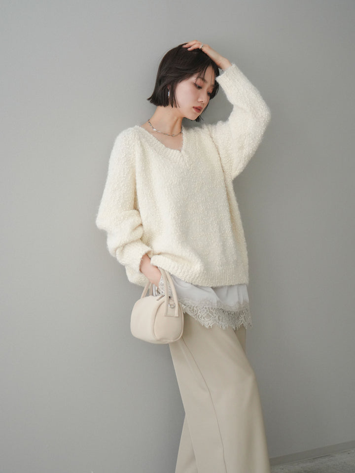 [SET]Vネックスラブニットプルオーバー+選べるアクセセット(2set)