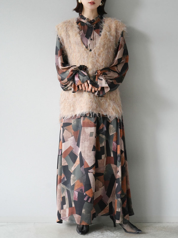 [予約]ウール混ミックスヤーンニットベスト/オレンジ