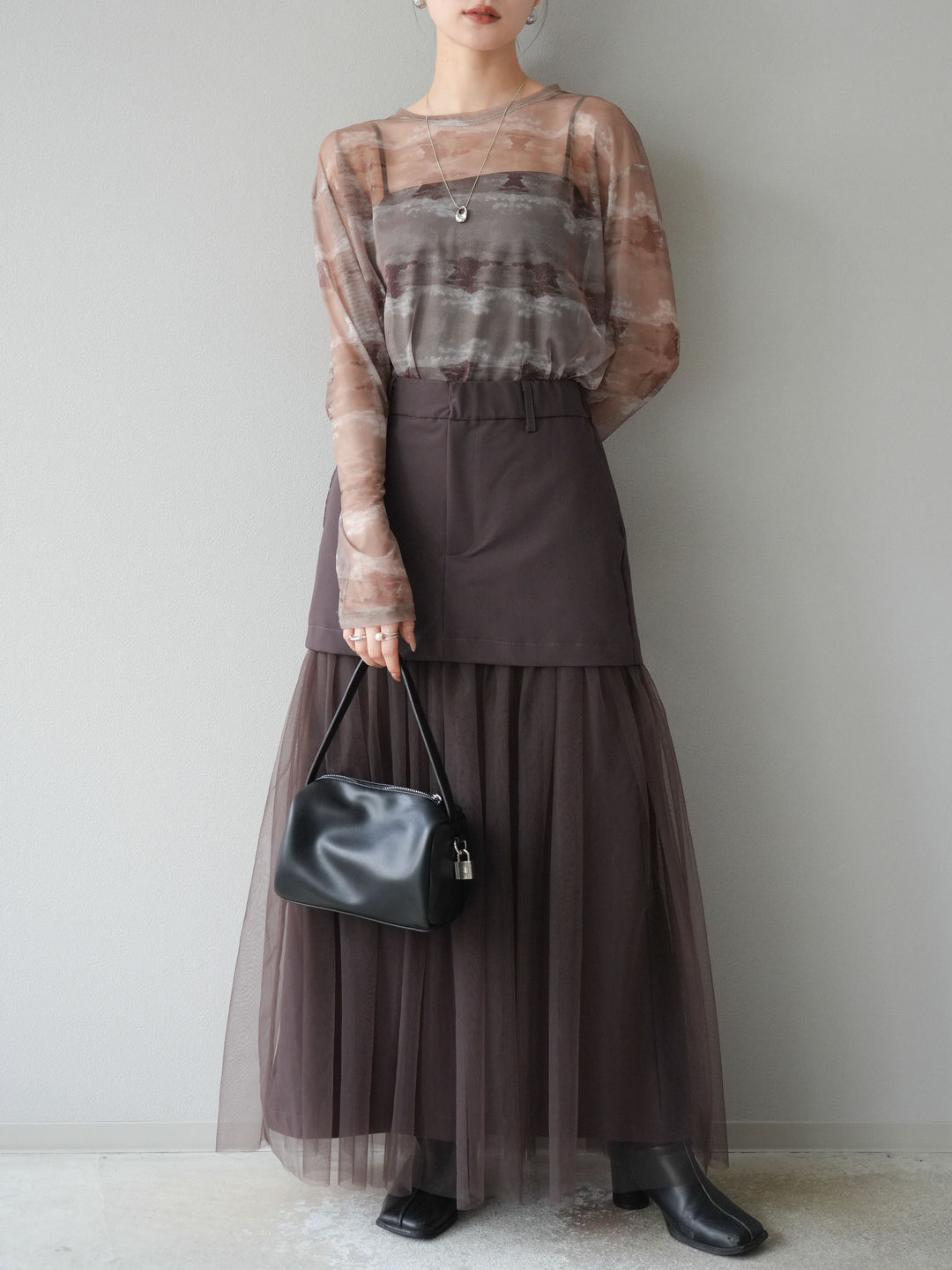 [予約]ニュアンス柄シアートップス/カーキ