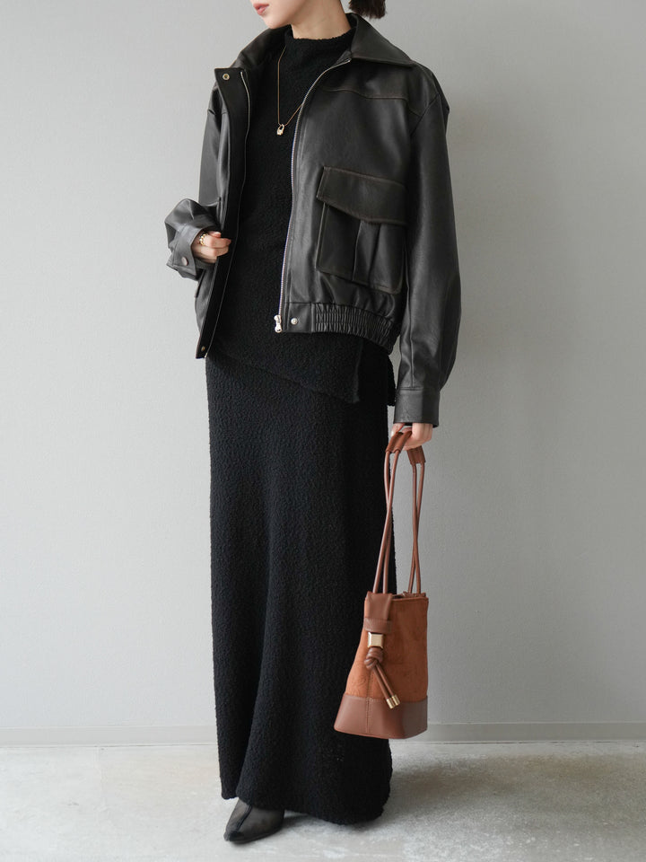 [予約]ブークレーニットIラインスカート/ブラック